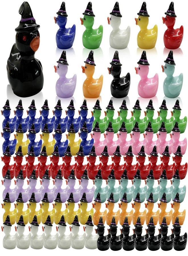 AWEELON 100PCS Mini Resin Duck with Hat Halloween Tiny Duck Figurines Resin Ducks Bulk Multicolor Mini Ducks Miniature for Garden Landscape Dollhouse Ornament for Halloween Birthday Ornaments - Image 1